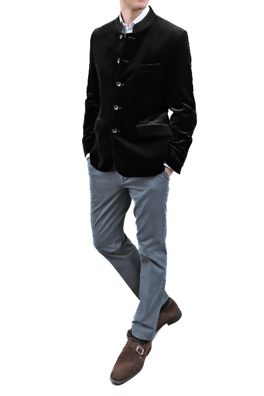 Double-vented Bavarian blazer from black velvet Practical Men's Quick