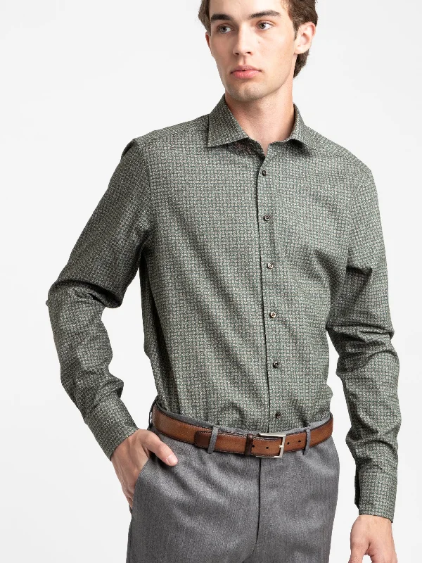 Green Pattern Slimline Shirt Refined Men's European