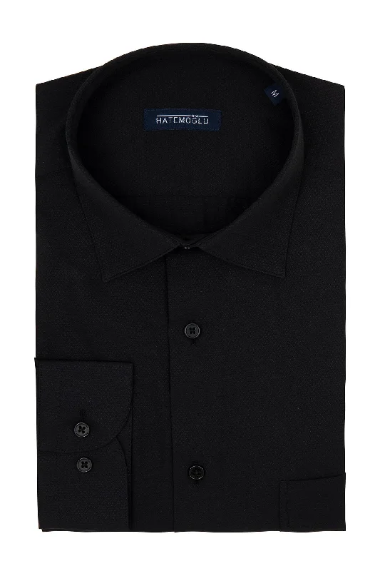 Classic Fit Long Sleeve Cotton Blend Black Dress Shirt Hip Men's Retro