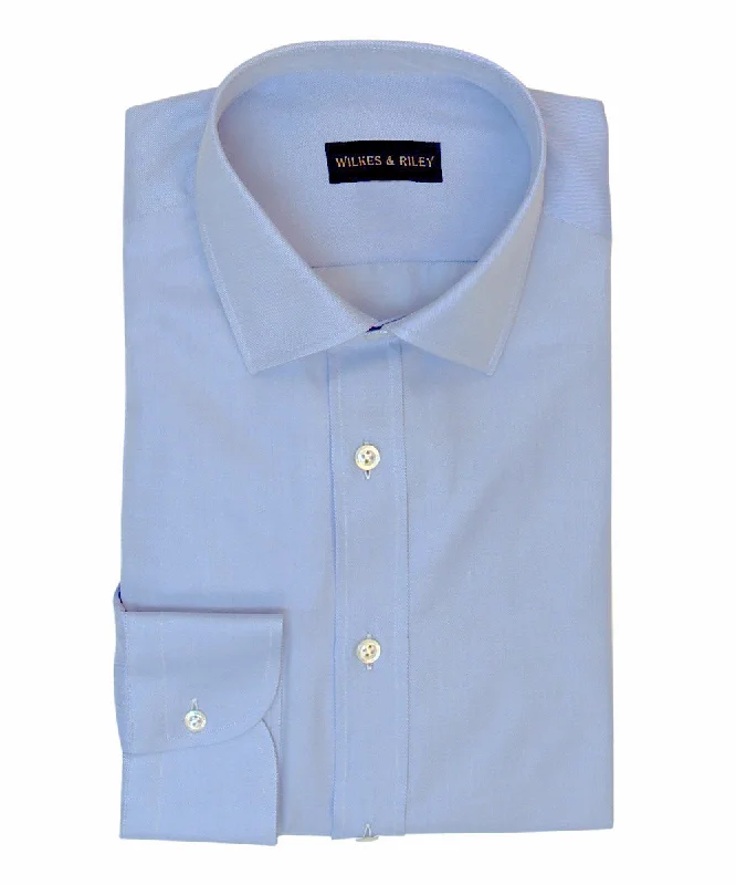 Tailored Fit Blue Twill Solid w/ Spread Collar Button Cuff Stylish Men's Neon