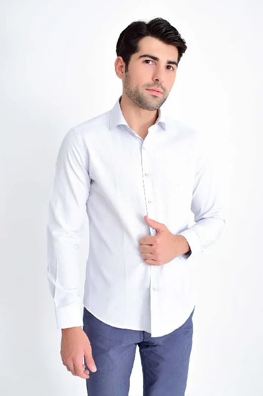 Slim Fit Cotton Blend Light Blue Dress Shirt Artistic Men's Hand