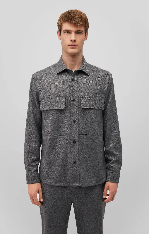 DOUBLE POCKET SHIRT IN DARK GREY MELANGE Modern Men's Geometric