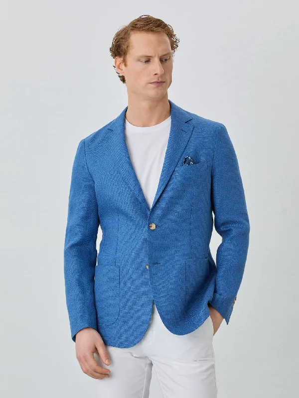 Unstructured Hopsack Blazer With Patch Pockets In Linen Cool Men's Distressed