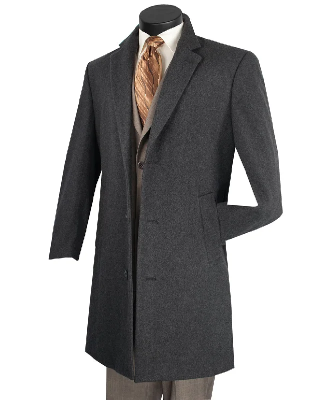 Wool & Cashmere Regular Fit Top Coat 38" Long in Charcoal Monochromatic All