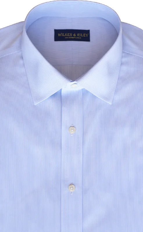 Tailored Fit Light Blue Tonal Stripe Spread Collar  Supima® Cotton Broadcloth Non-Iron Dress Shirt Cclassic Men's Tweed