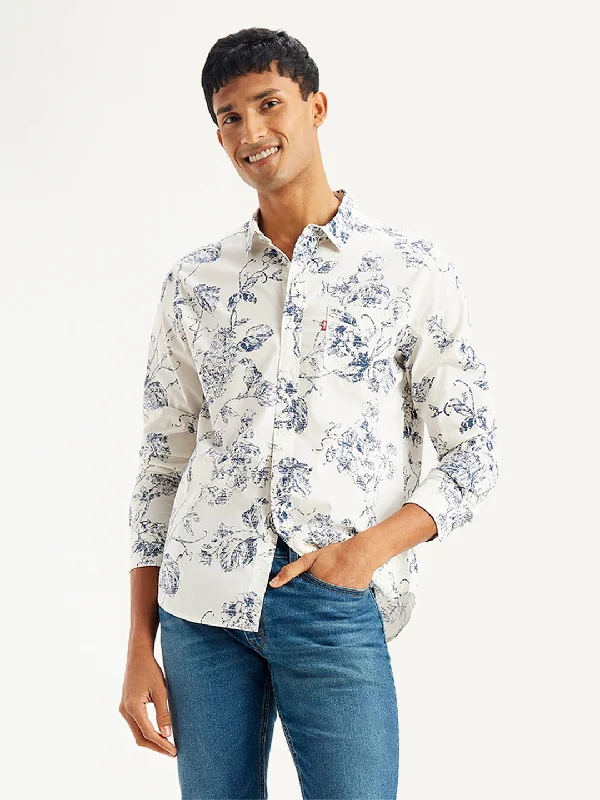 Men's Floral Print Regular Fit Shirt Artistic Men's Hand