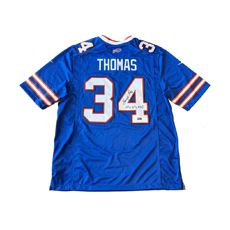 Thurman Thomas Signed Buffalo Bills Blue Nike Authentic Stitched Jersey with 1991 NFL MVP Dynamic Men's Glow