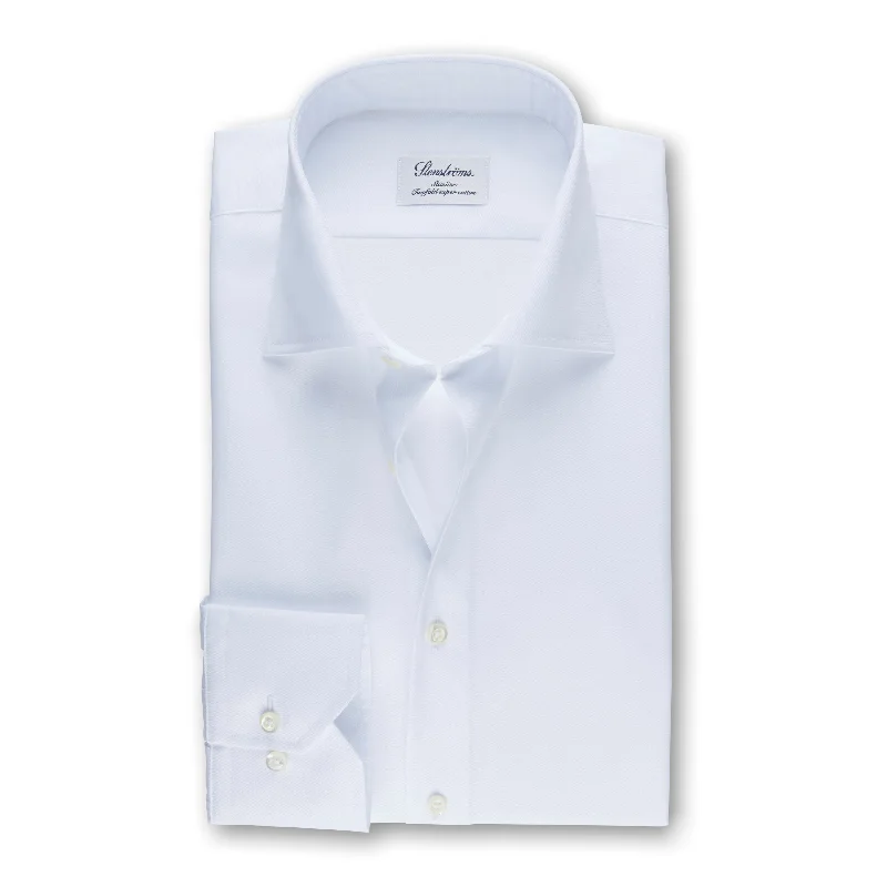 White Slimline Shirt In Superior Twill - Stenströms Preppy Men's College