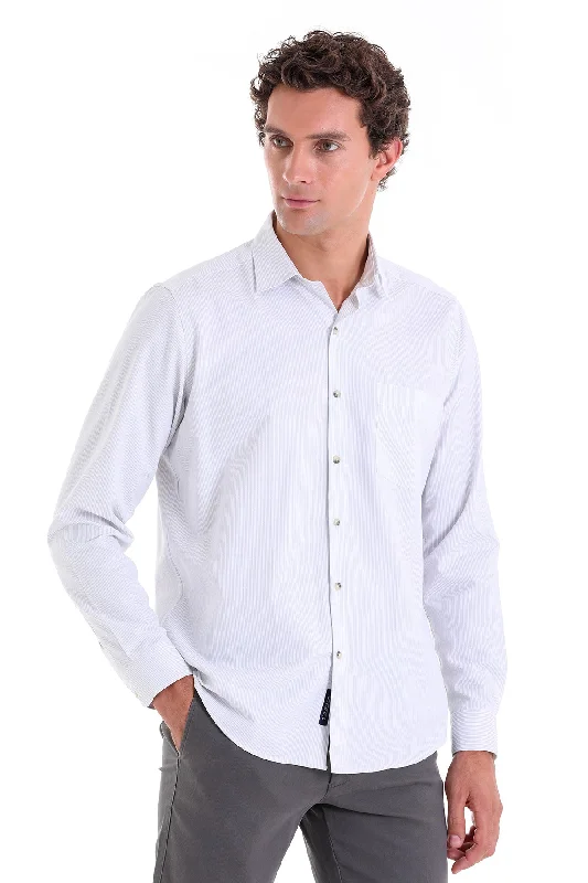 Regular Fit Striped Cotton Blend Gray Dress Shirt Street