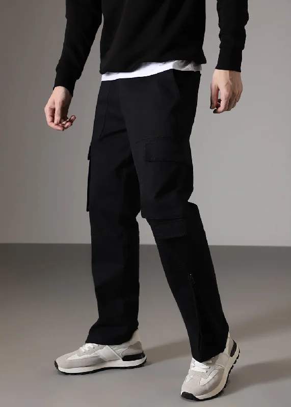 Nero Black Zipper Cargo Pant Unique Men's Upcycled