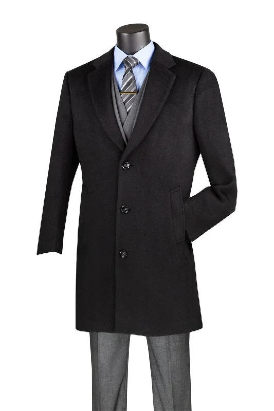 Milano Collection - Wool 3 Buttons Top Coat 38 inches Length Dynamic Men's Moto