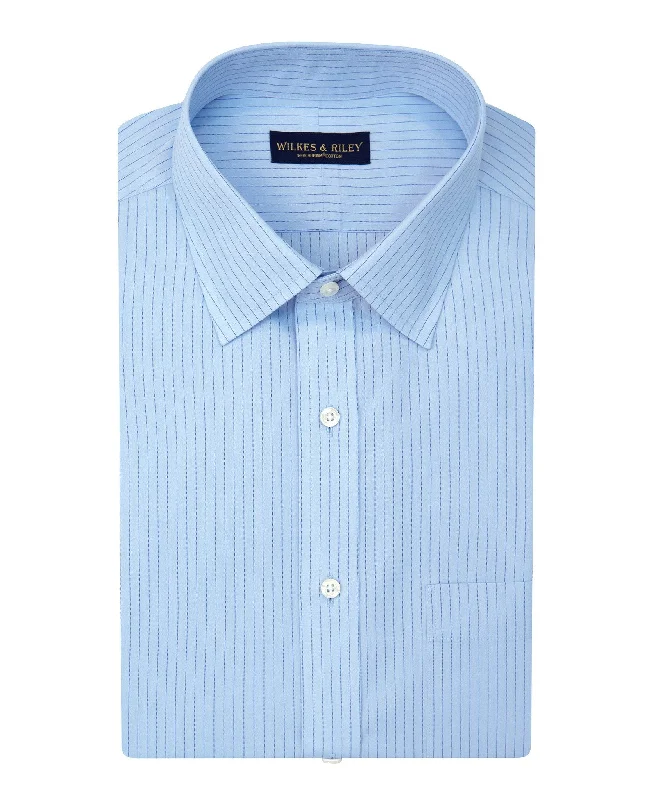 Slim Fit Blue With Navy Stripe Spread Collar  Supima® Cotton Non-Iron Broadcloth Modern Men's Geometric