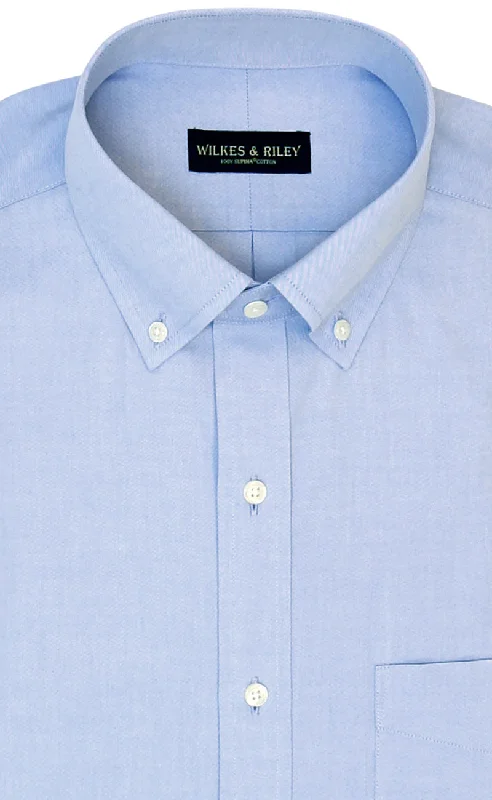 Classic Fit Blue Solid Button-Down Collar Supima® Cotton Non-Iron Pinpoint Oxford Dress Shirt Sporty Men's Athleisure 