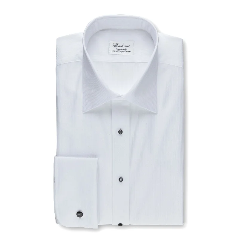 White Fitted Body Textured Tuxedo Shirt - Stenströms Unique Men's Patch