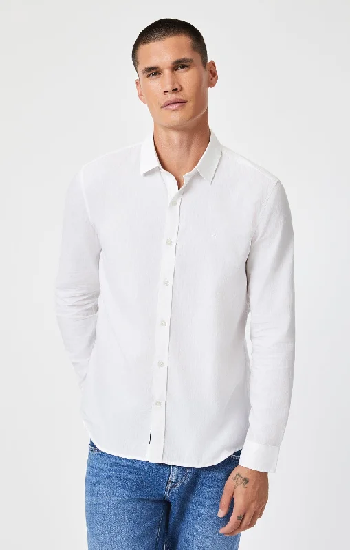 BUTTON-UP LONG SLEEVE SHIRT IN WHITE Stylish Men's Neon