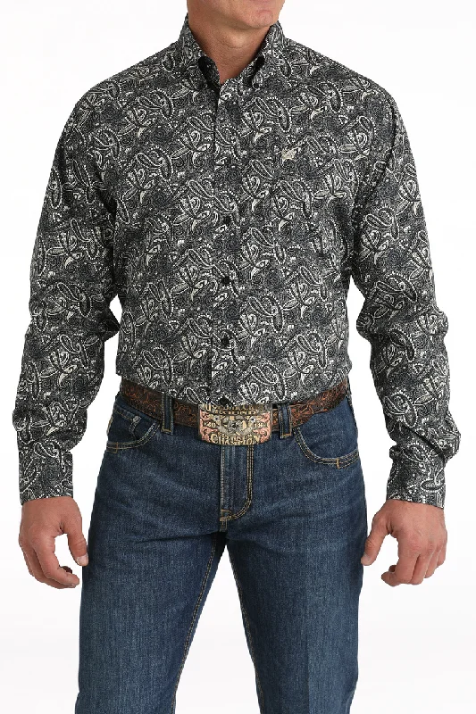 Cinch Men's Black Paisley Print Shirt Vintage Men's 1970S Disco