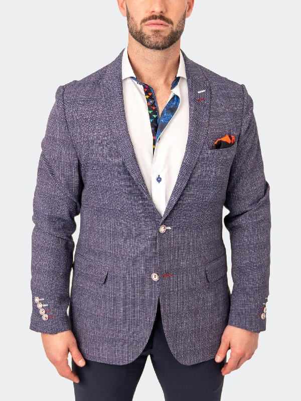 Blazer Unconstructed Grid Blue Polished Men's Satin