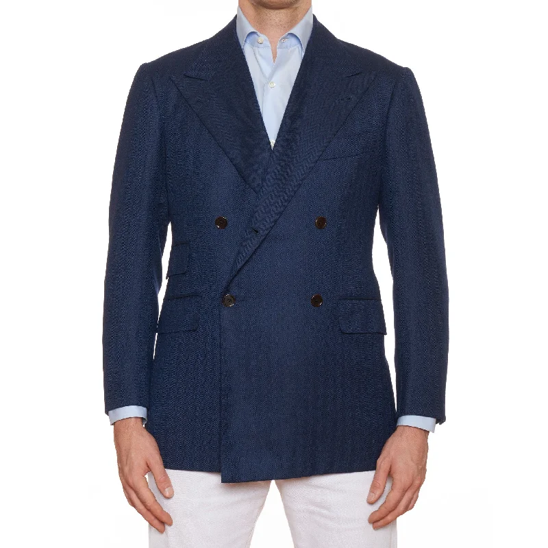 Sartoria CHIAIA Bespoke Handmade Blue Herringbone Wool-Cashmere DB Jacket 50 NEW US 40 Confident Men's High