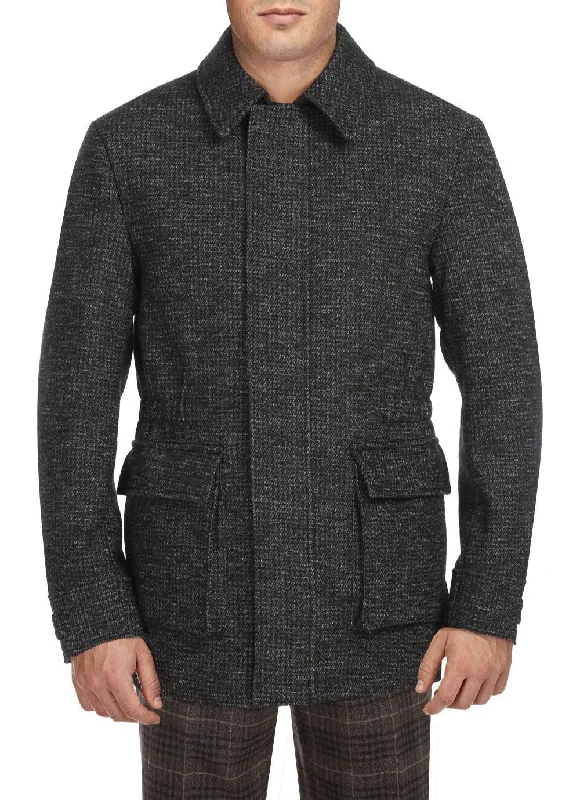 Charcoal Slim Fit Wool Blend Short Coat Organic