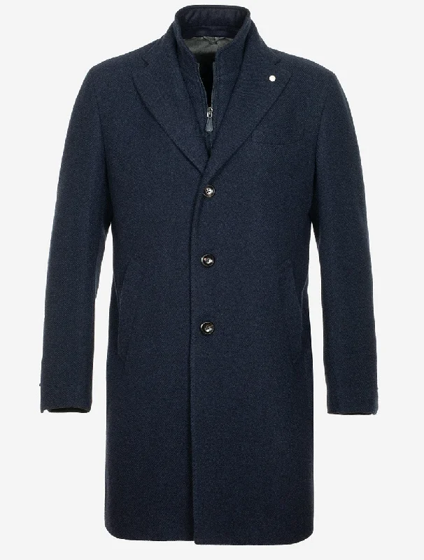 Wool And Silk Overcoat Blue Practical Men's Multi