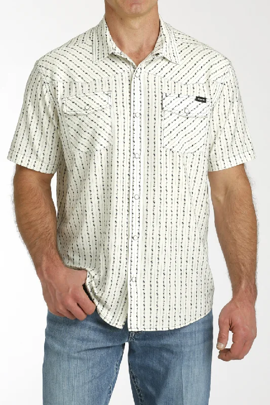 Cinch Men's Cream Striped Snap Shirt Hip Men's Retro