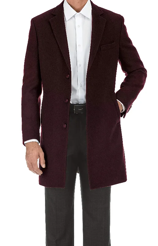 Milano Burgundy Fall/Winter Essential Slim Fit Wool Blend Overcoat Youthful Men's Pop