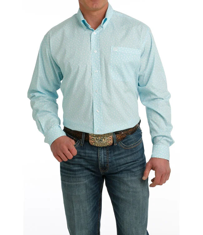 Cinch Men’s Light Blue Geo Print Shirt Minimalist Men's Casual 