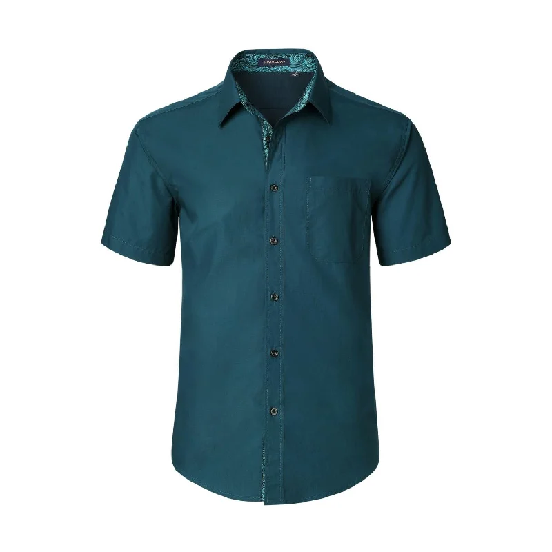 Men's Short Sleeve Shirt with Pocket - B1-TEAL Laid