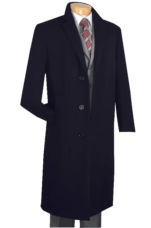 Milano Collection - Winter Fall Essentials Men's Dress Top Coat 48" Long in Black Refined Men's European