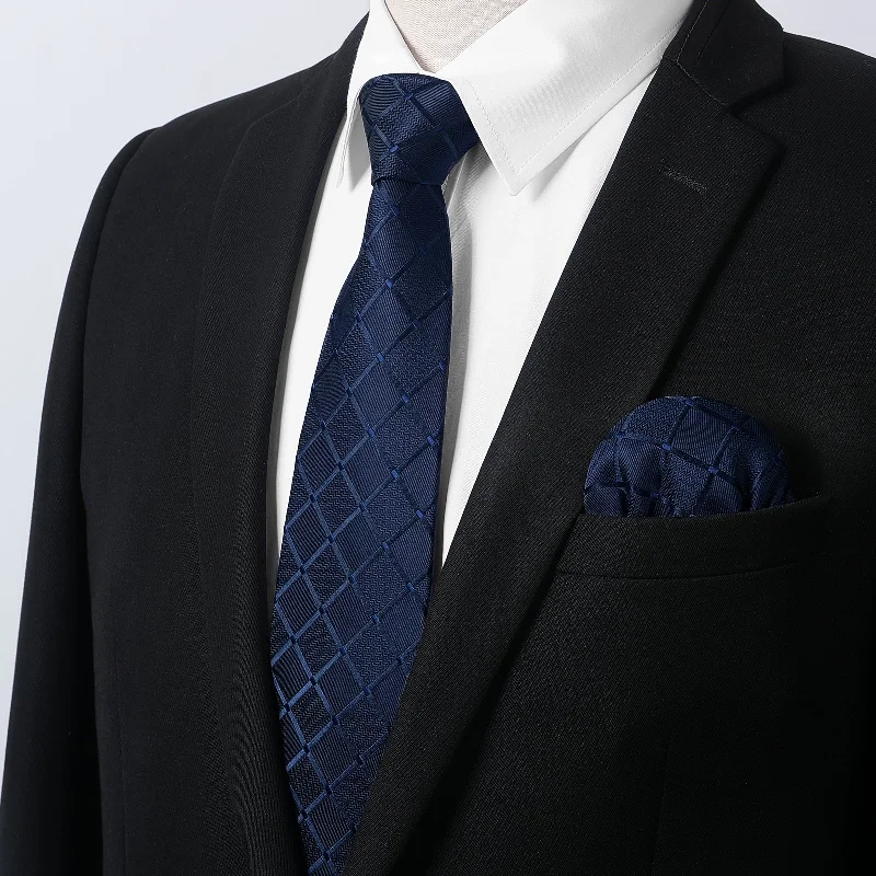 Men's Shirt with Tie Handkerchief Set - 02-WHITE/NAVY Youthful Men's Pop