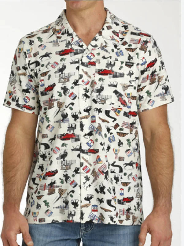 Cinch Men's White Rodeo Print Camp Shirt Sophisticated Men's 