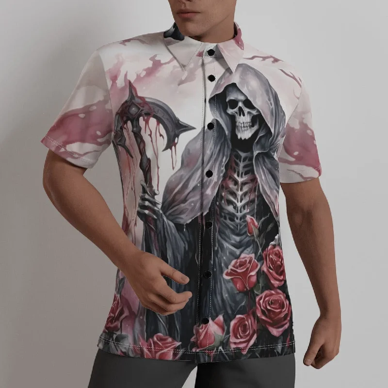 Men's Grim Reaper And Pink Roses Dress Shirt Bold Men's Statement