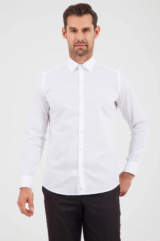 Slim Fit Straight Point Collar Cotton White Dress Shirt Practical Men's Multi