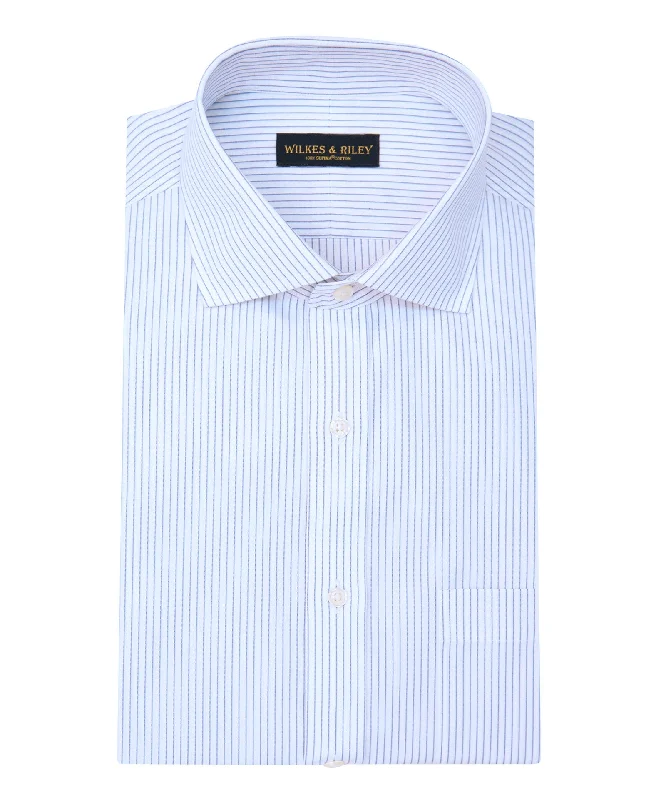 Classic Fit Grey Stripe English Spread Collar Supima® Cotton Non-Iron broadcloth Dress Shirt Sleek Men's Metallic