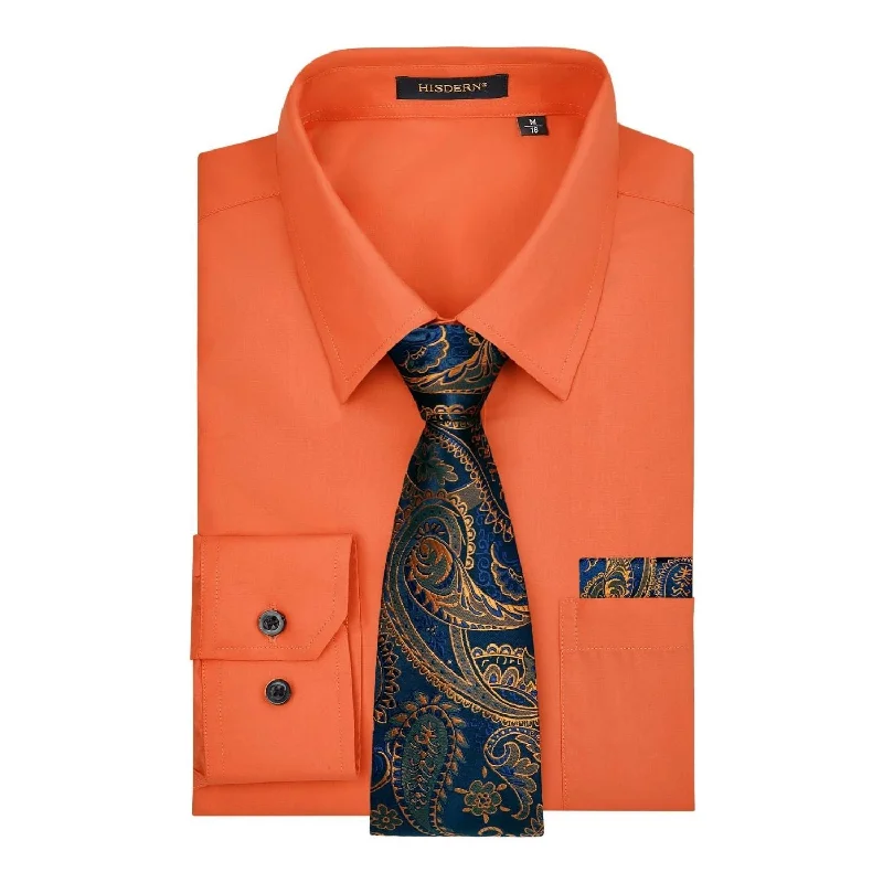 Men's Shirt with Tie Handkerchief Set - ORANGE/BLACK Trendy Men's Oversized