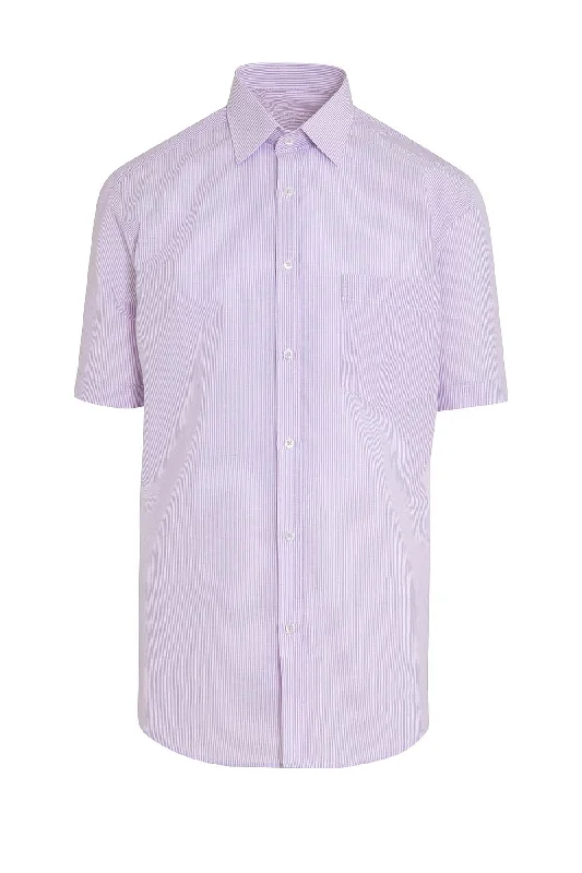 Classic Fit Short Sleeve Striped Cotton Lilac Dress Shirt Earthy Men's Sustainable 