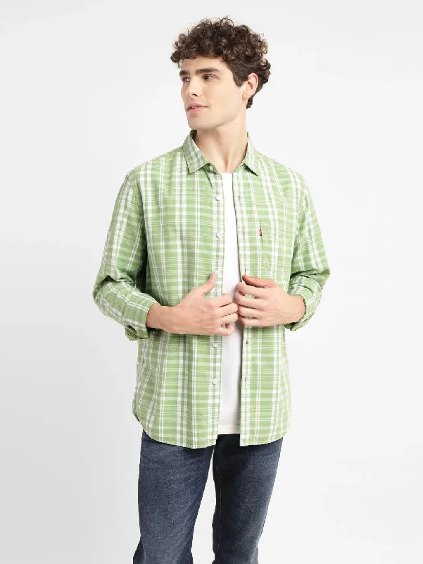 Men's Checkered Slim Fit Shirt Unique Men's Patch