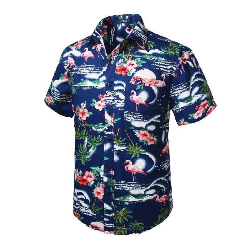 Funky Hawaiian Shirts with Pocket - NAVY BLUE-1 Athletic Men's High