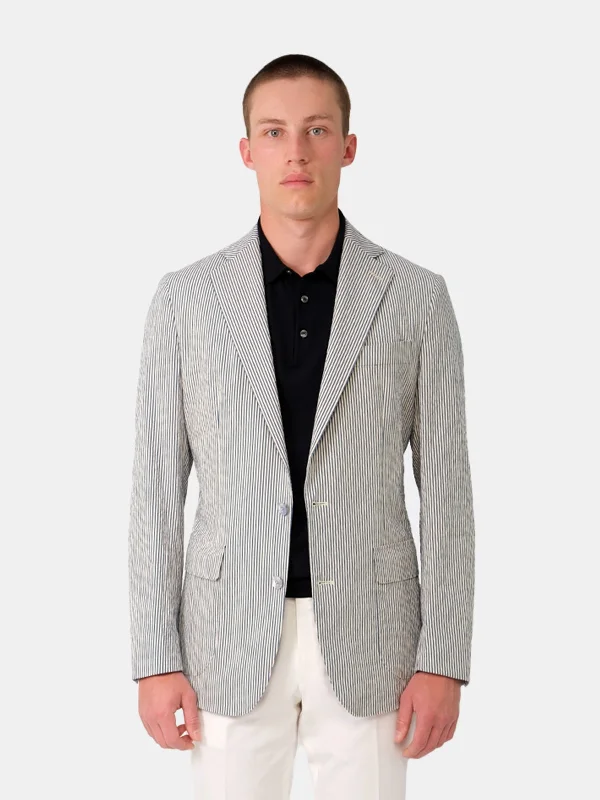 Sirolo Blazer Cotton Seersucker Blue & White Stripe Organic