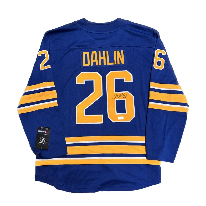 Rasmus Dahlin Signed Sabres Authentic Fanatics Blue Jersey Confident Men's High