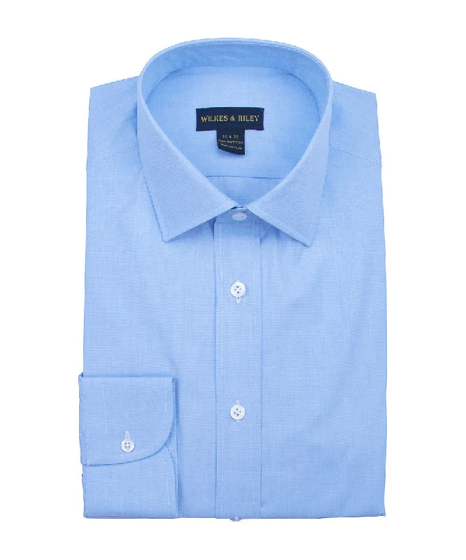 Tailored Fit Blue End On End Dress Shirt Spread Collar Refined Men's Velvet