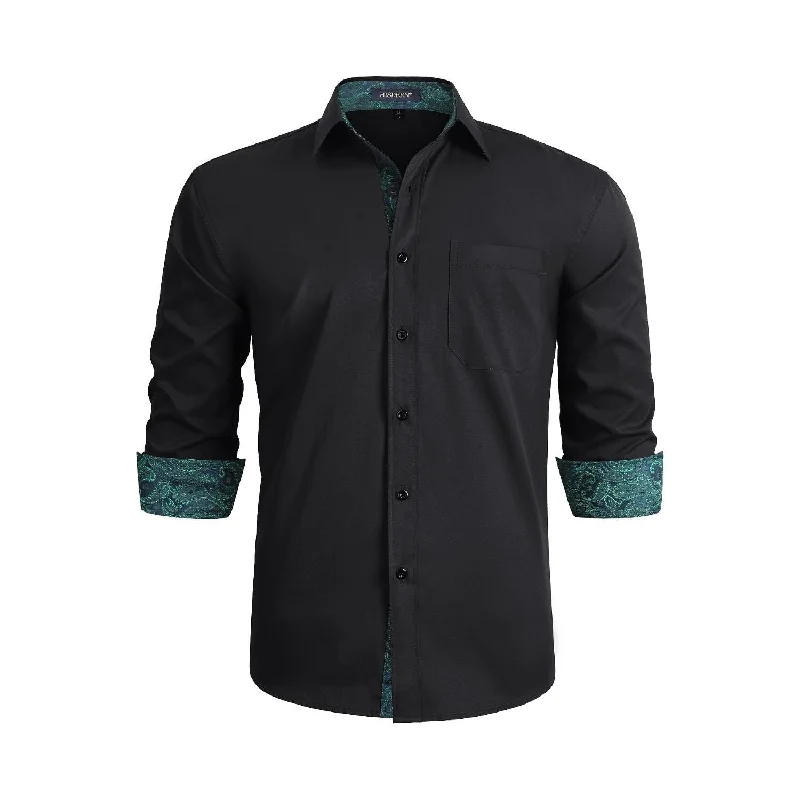 Men's Patchwork Dress Shirt with Pocket - BLACK/GREEN 01 Bohemian Men's Free