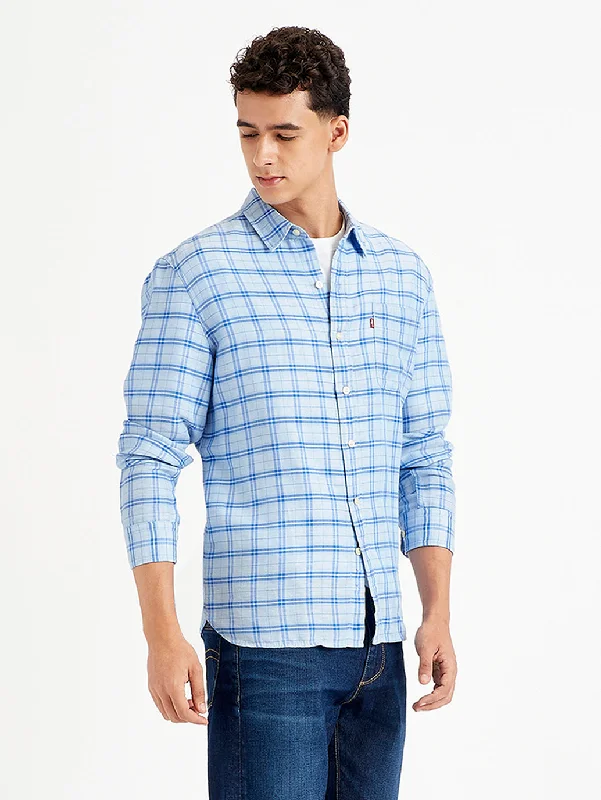 Men's Checkered Spread Collar Shirt Cool Men's Distressed