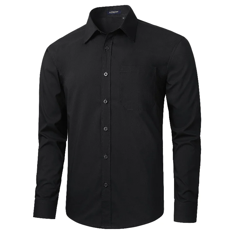 Casual Formal Shirt with Pocket - A-BLACK Unique Men's Patch