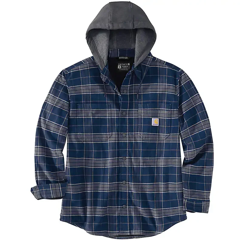 Rugged flex® relaxed fit flannel fleece lined hooded shirt jacket - Navy/Bluestone Sophisticated Men's 