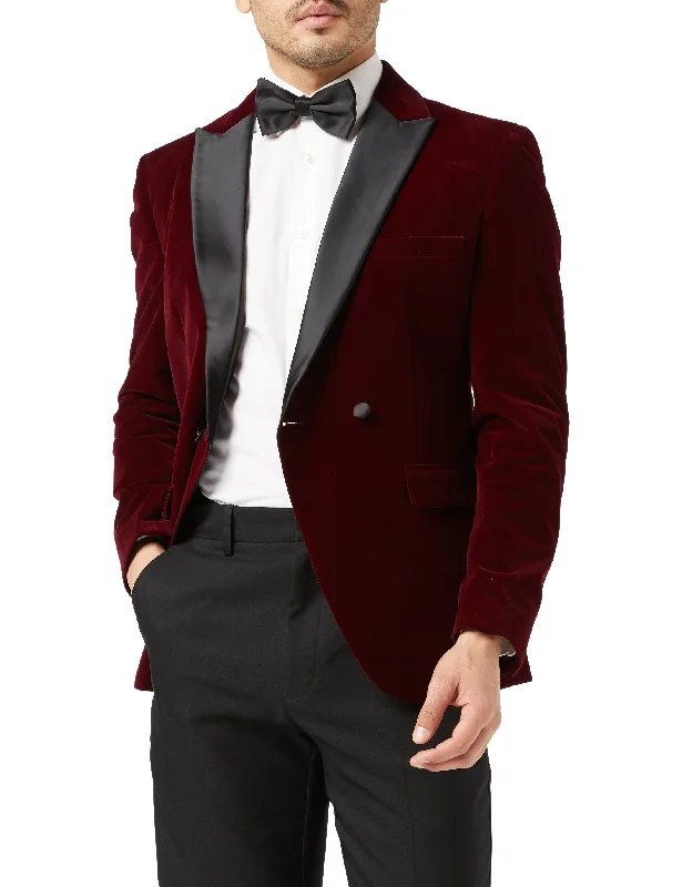 WILLS - Burgundy Soft Velvet Dinner Jacket Confident Men's Power