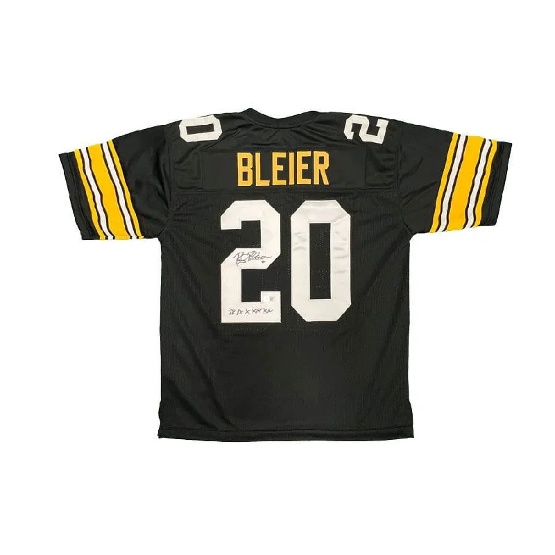 Rocky Bleier Signed Black Short Sleeve Custom Jersey with "SB  IX, X, XIII, XIV" Casual Men's Japanese 