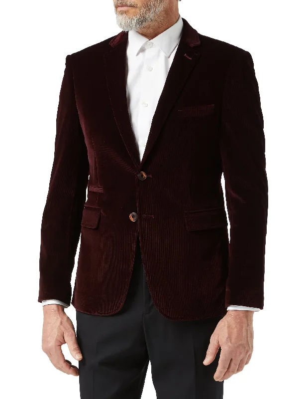 MATTHEW - Maroon Corduroy Blazer Jacket Tailored