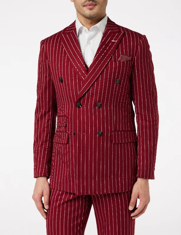 Pinstripe Double Breasted Maroon Jacket Business