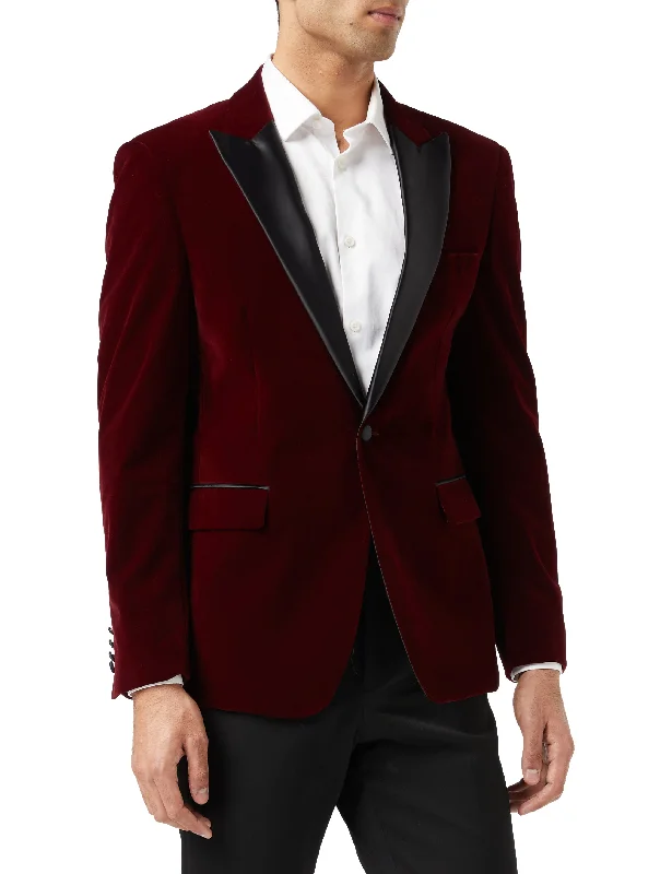 DINNER SAM - Burgundy Soft Velvet Tuxedo Jacket Polished Men's Satin